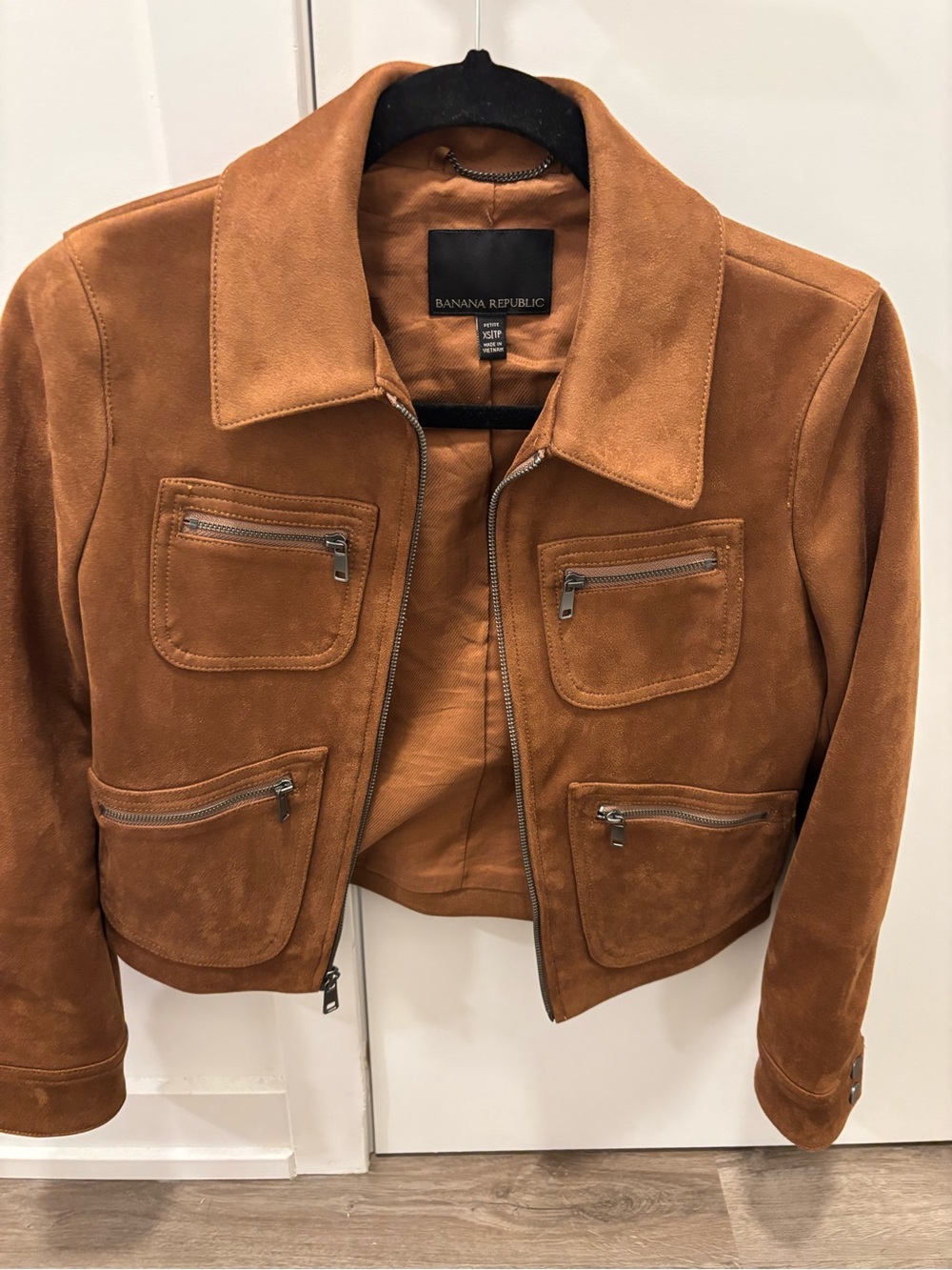 Banana Republic Cognac Suede Zip-Front Jacket